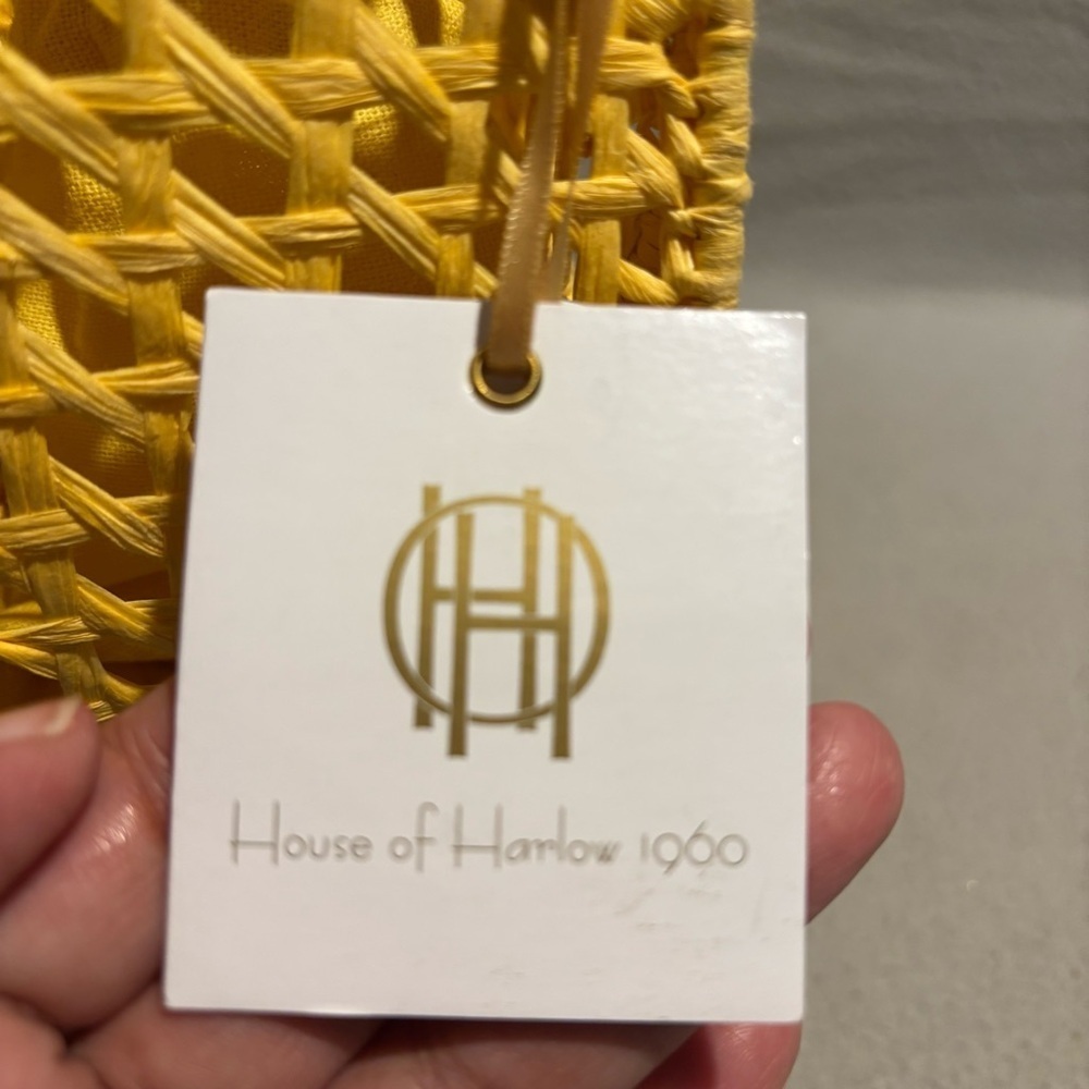 NEW House of Harlow Handwoven Hand Bag Purse Raffia Yellow Gold Vacation Resort - Picture 3 of 11